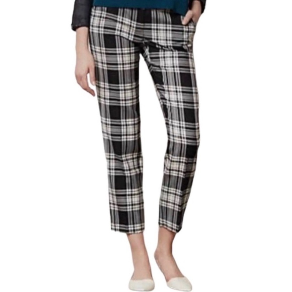 Anthropologie Leifsdottir black and white plaid virgin wool low-rise pants, 12